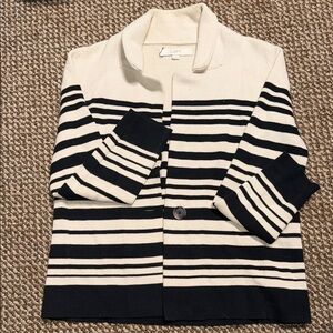 LOFT Black & Cream Striped Button-Front Cardigan